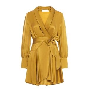 NWT ZIMMERMANN Silk Wrap Mini Dress in Gold